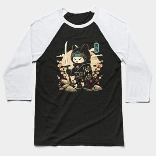 Japanese Samurai Cat Tattoo, Kawaii Ninja Cat Baseball T-Shirt